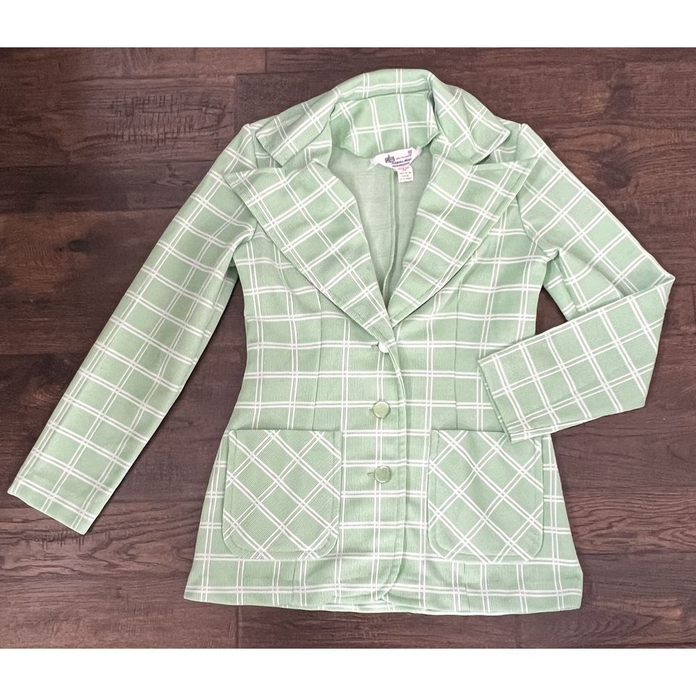 Vintage 60s 70s Kmart Polyester Leisure Suit Jacket Shirt Blazer Plaid Womens M - Picture 2 of 13